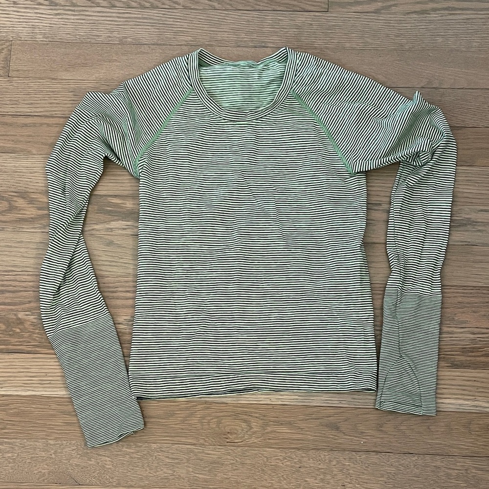 lululemon athletica Striped Long Sleeve cropped Swiftly - Green and Black